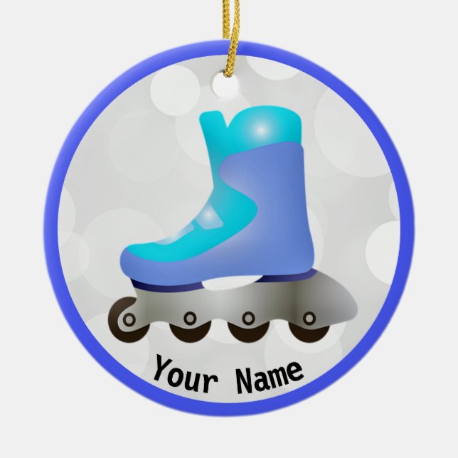 Blue Inline Skate Design Ceramic Ornament (Front)