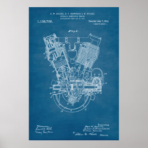 Blue Internal Combustion Engine Patent Poster