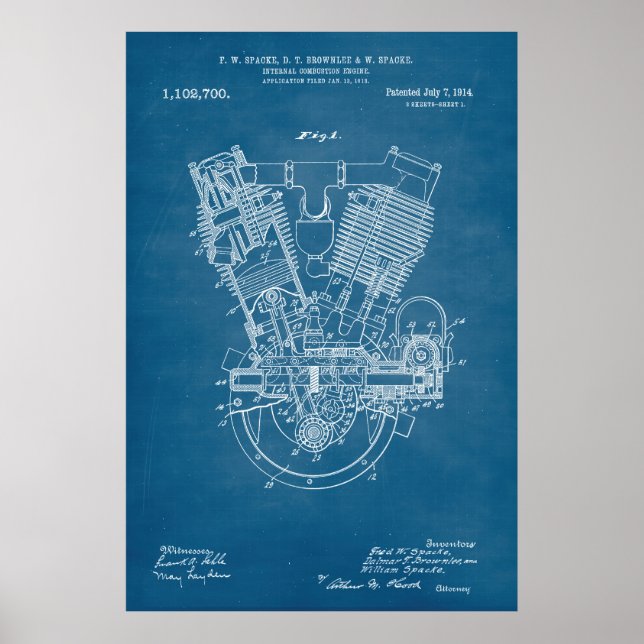 Blue | Internal Combustion Engine Patent Poster (Front)