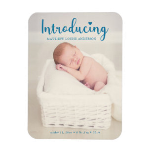 Blue Introducing Baby Boy Vertical Script Modern Magnet