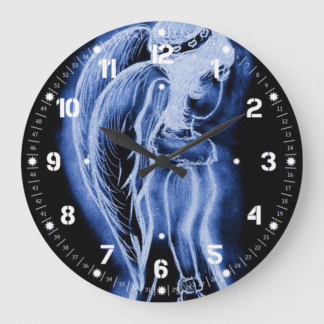 Blue Inverted Sideways Angel Large Clock (Front)
