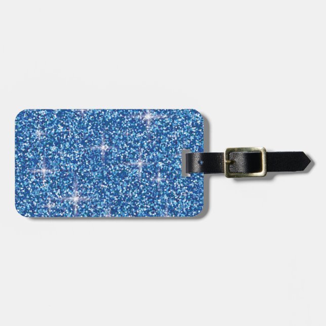 Blue iridescent glitter luggage tag (Front Horizontal)