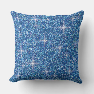 Blue iridescent glitter throw pillow