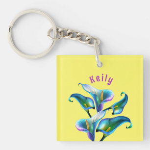 Blue Iridescent Holographic Calla Lilies Keychain