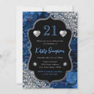Blue Iridescent Mermaid Letters 21st Birthday  Invitation