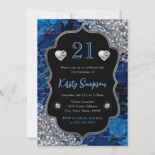 Blue Iridescent Mermaid Letters 21st Birthday  Invitation