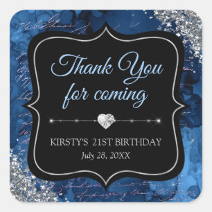 Blue Iridescent Mermaid Letters Birthday Party Square Sticker