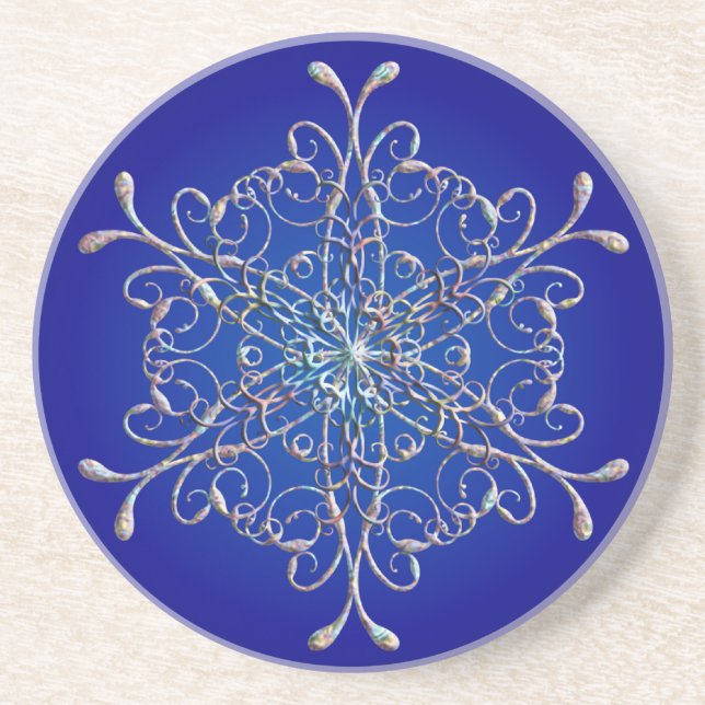 Blue Iridescent Snowflake Coasters (Front)