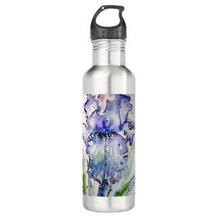 Blue Iris Art floral Watercolor Flower Art 710 Ml Water Bottle