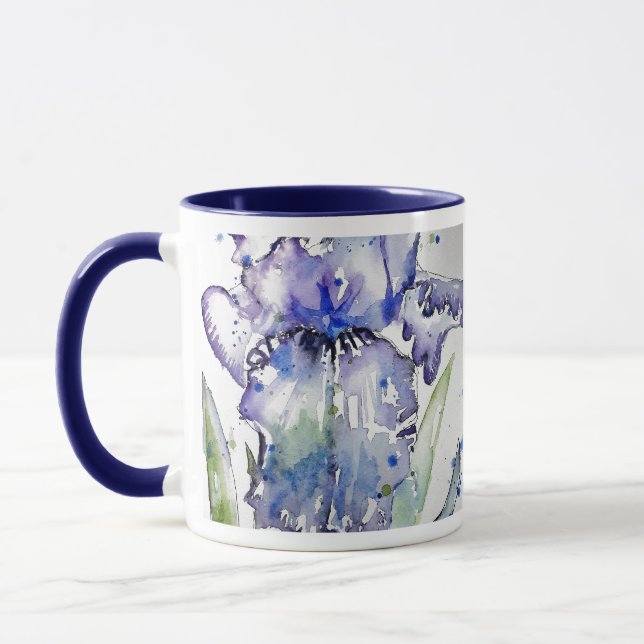 Blue Iris Art floral Watercolor Flower Art Mug (Left)