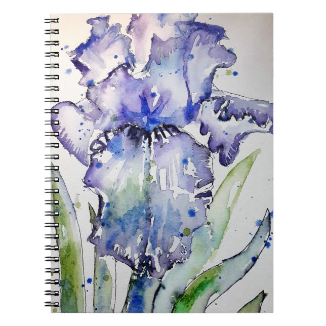 Blue Iris Art floral Watercolor Flower Art Notebook (Front)