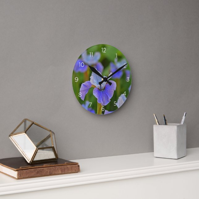 Blue Iris Botanical Flower Wall Clock (Office)