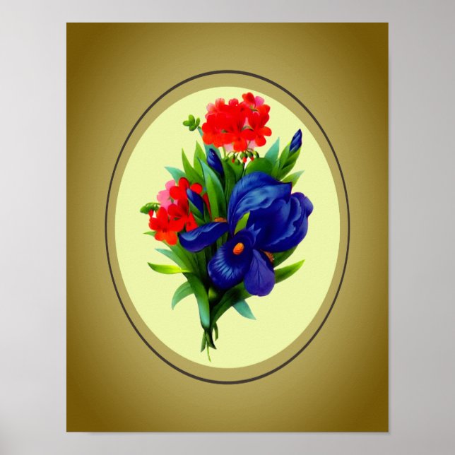 Blue Iris Bouquet Floral Art Poster (Front)