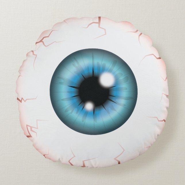 Blue Iris Eyeball Scary Bloodshot Halloween Eye Round Pillow (Front)
