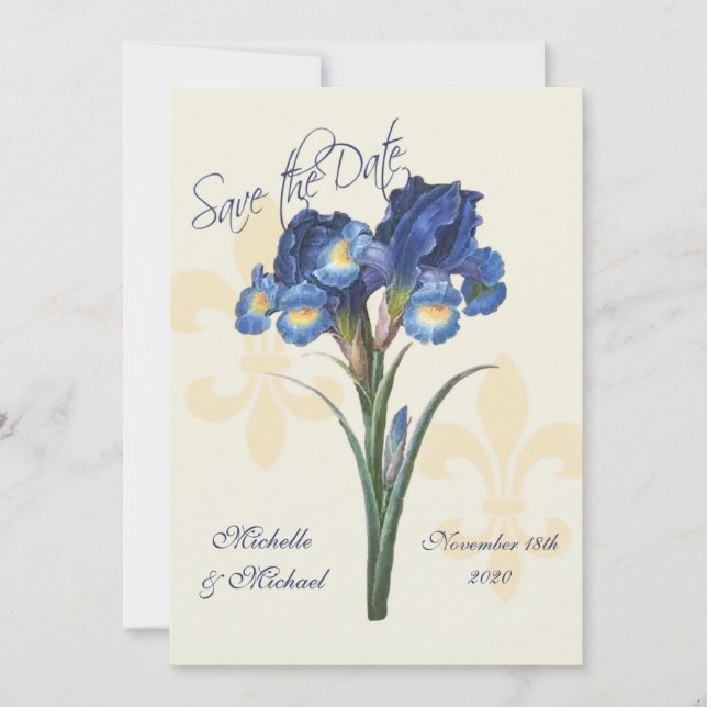 Blue Iris Fleur de Lis Save the Date (Front)
