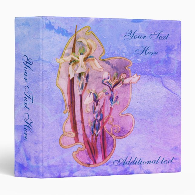 Blue Iris Floral Art Personalized  Binder (Front/Spine)