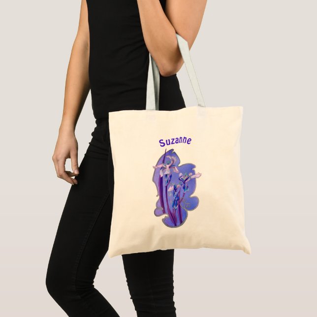 Blue Iris Floral Art Personalized Tote Bag (Front (Product))