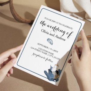 Blue iris floral plage côtière invitation mariage
