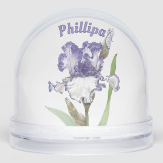 Blue Iris Flower Botanical Art Personalized Snowglobe
