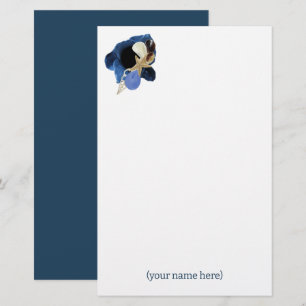 Blue iris flower coastal Japandi stationery paper
