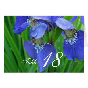 Blue iris flower dinner table number card.