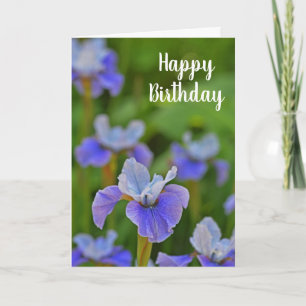 Blue Iris Flower Flat Happy Birthday  Card