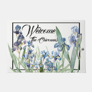 Blue Iris Flower Garden Welcome Doormat