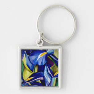 Blue Iris flower original watercolor art painting Keychain