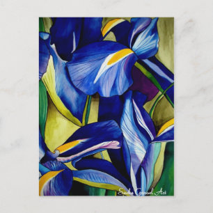 Blue Iris flower original watercolor art painting Postcard