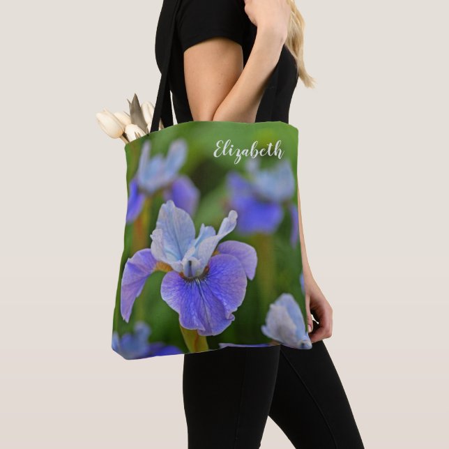 Blue Iris Flower Portrait Botanical Photograph Tote Bag (Close Up)