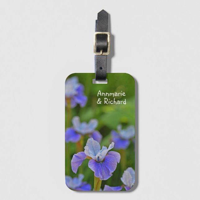Blue Iris Flower Portrait Personalized Luggage Tag (Front Vertical)