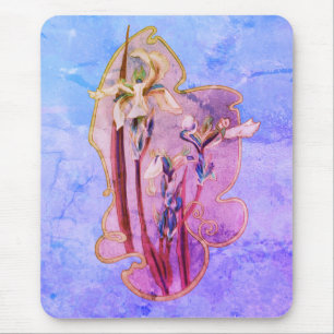 Blue Iris Flowers Art Mouse Pad