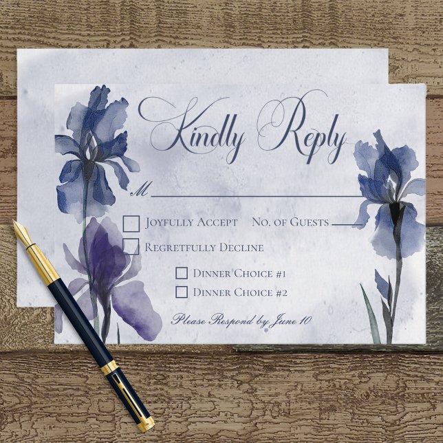 Blue Iris Flowers Blue Modern Wedding RSVP Card (Creator Uploaded)