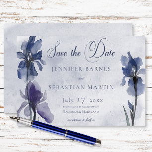 Blue Iris Flowers Blue Modern Wedding Save The Date
