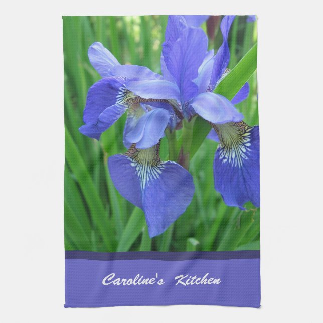 blue iris flowers custom personalize kitchen tower kitchen towel (Vertical)