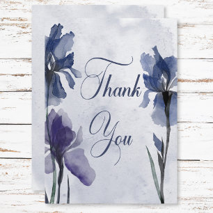 Blue Iris Flowers Modern Blue Wedding Thank You Card