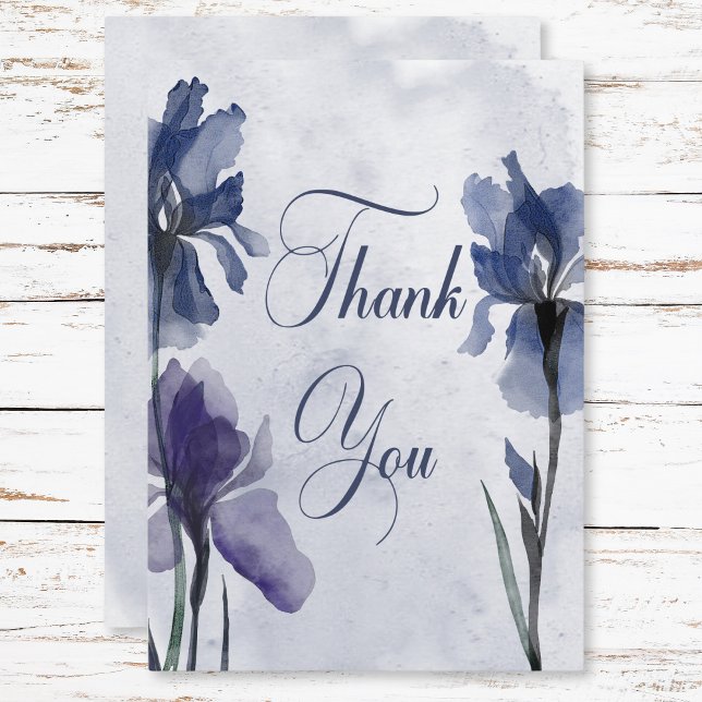 Blue Iris Flowers Modern Blue Wedding Thank You Card (Blue Iris Flowers Modern Blue Wedding Thank You Card)