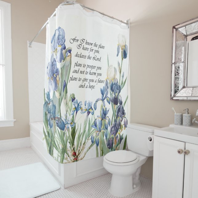 Blue Iris Flowers Promise Floral Shower Curtain (In Situ)