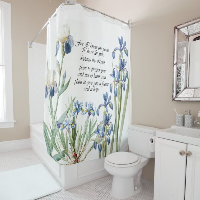 Blue Iris Flowers Promise Floral Shower Curtain (In Situ)