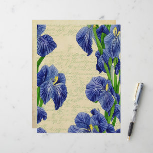 Blue Iris flowers vintage ephemera pattern Letterhead