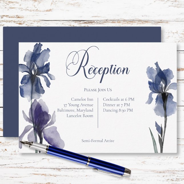 Blue Iris Flowers Wedding Modern Reception Enclosure Card (Blue Iris Flowers Wedding Modern Reception Enclosure Card)