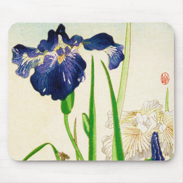 Blue Iris - Japanese watercolor print Mouse Pad (Front)