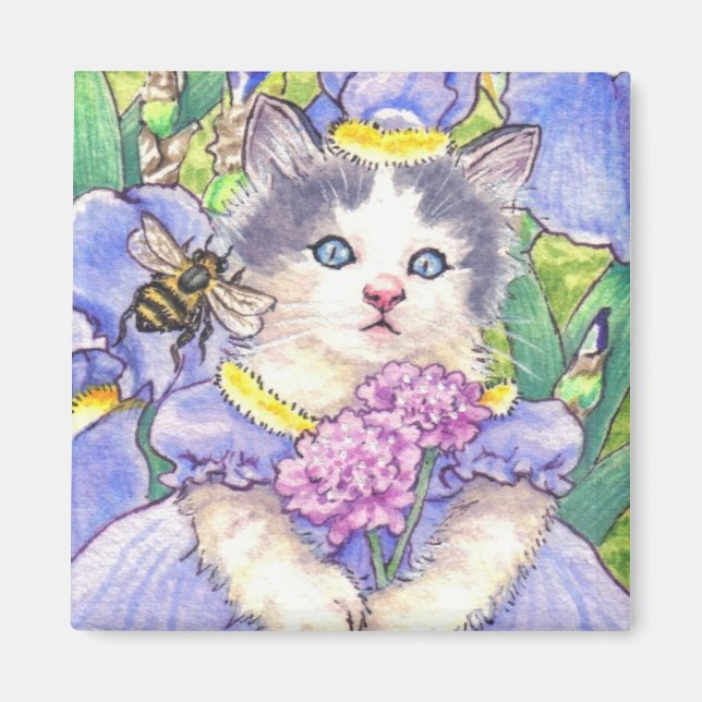 Blue Iris Kitten Magnet (Front)