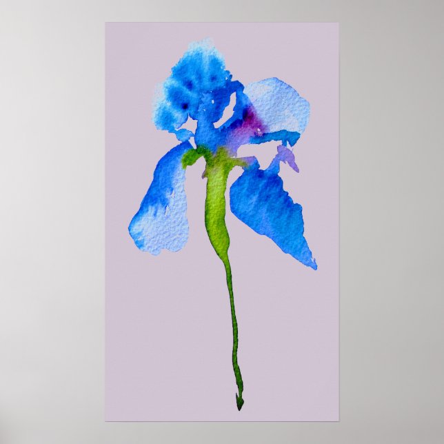 Blue Iris modern floral watercolor art Poster (Front)