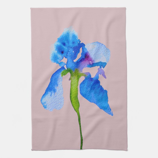 Blue Iris modern floral watercolour art Kitchen Towel (Vertical)
