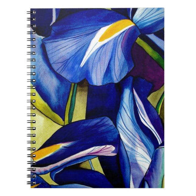 Blue Iris original art watercolor flowers Notebook (Front)