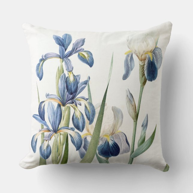 Blue Iris Poem Botanical Irises Flowers Floral Throw Pillow (Front)