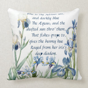 Blue Iris Poem Botanical Irises Flowers Floral Throw Pillow