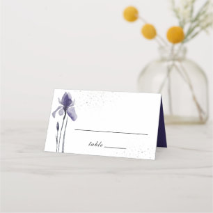 Blue Iris Simple Floral Watercolor Wedding Place Card