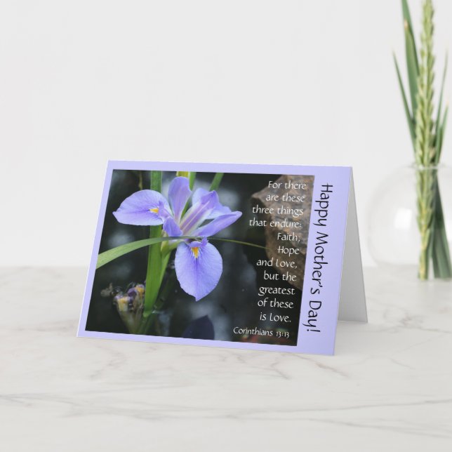 Blue Iris w Verse on Love, carte de fête des mères (Devant)